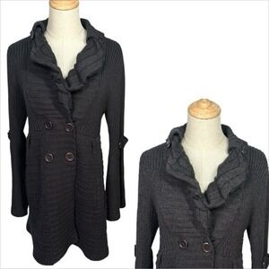 John‎ Fashion Wool Blend Ruffle Shawl Collar Double Breasted Sweater Coatigan XL